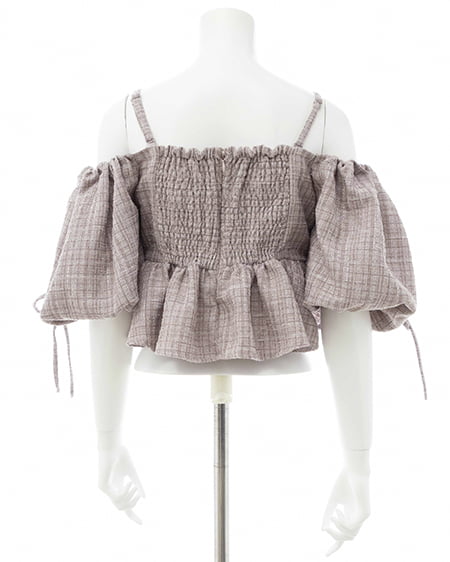 INGNI（イング） ツイードペプラムオフショルブラウス ﾋﾟﾝｸ