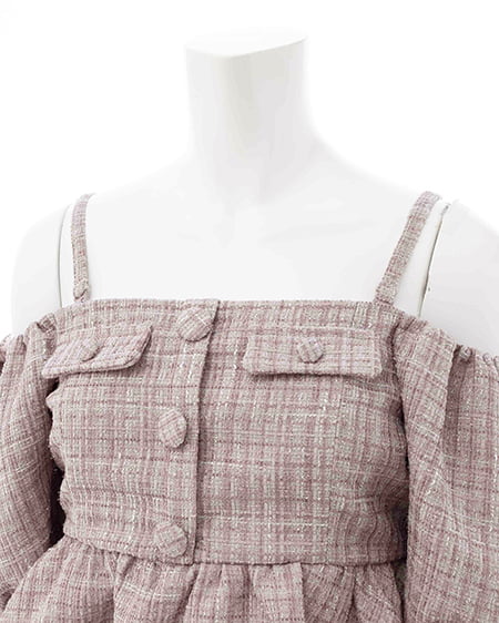 INGNI（イング） ツイードペプラムオフショルブラウス ﾋﾟﾝｸ