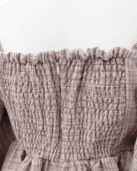 INGNI（イング） ツイードペプラムオフショルブラウス ﾋﾟﾝｸ