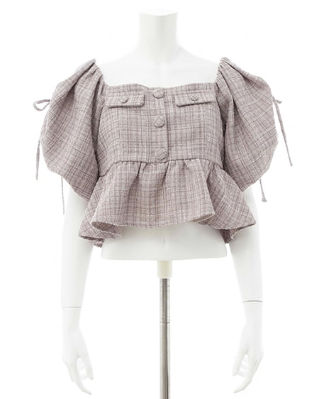 INGNI（イング） ツイードペプラムオフショルブラウス ﾋﾟﾝｸ