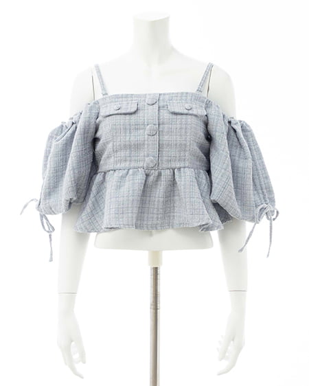 INGNI（イング） ツイードペプラムオフショルブラウス ｻｯｸｽ