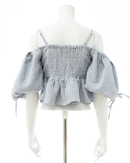 INGNI（イング） ツイードペプラムオフショルブラウス ｻｯｸｽ