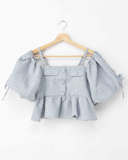 【4／15 2時までの限定価格】ツイードペプラムオフショルブラウス