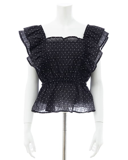 INGNI（イング） フリルペプラムブラウス ｸﾛ/ﾄﾞｯﾄ