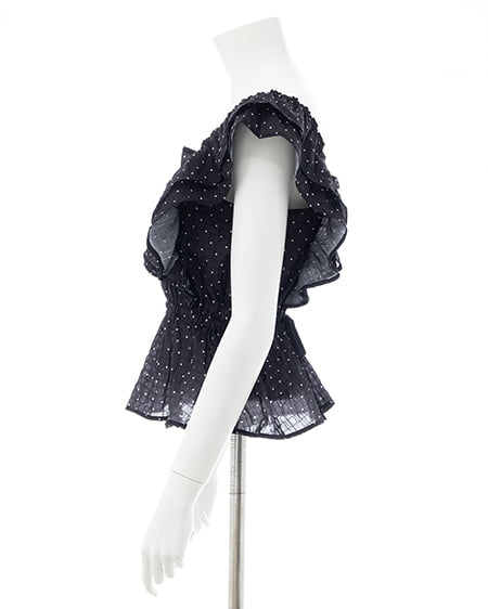 INGNI（イング） フリルペプラムブラウス ｸﾛ/ﾄﾞｯﾄ