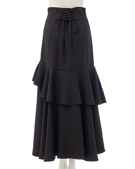 INGNI（イング） バックレースアップアシメスリットスカート ｸﾛ