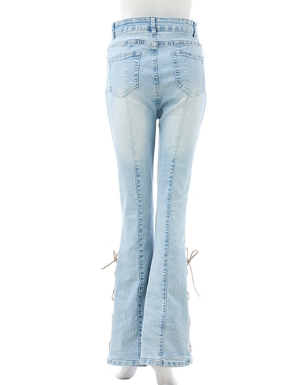 INGNI（イング） サイドレースアップ＆センターシームフレアデニムパンツ ﾃﾞﾆﾑ/ﾗｲﾄﾌﾞﾙｰA