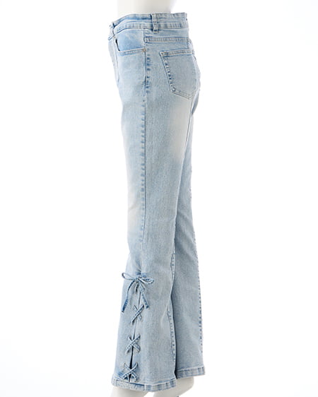 INGNI(イング) サイドレースアップ&センターシームフレアデニムパンツ デニム/ライトブルー