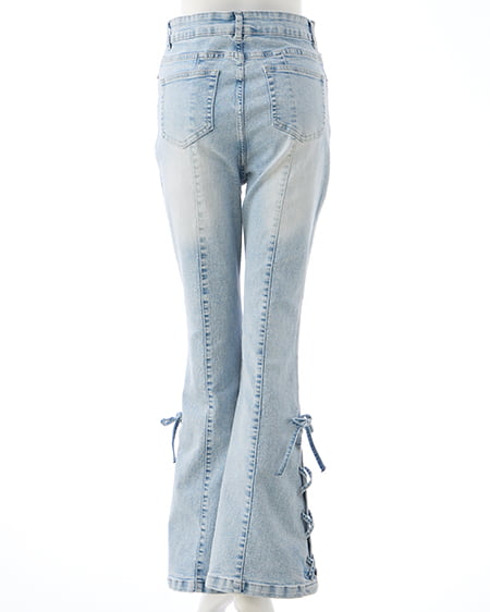INGNI(イング) サイドレースアップ&センターシームフレアデニムパンツ デニム/ライトブルー