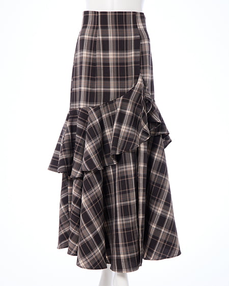 INGNI（イング） チェック柄バックレースアップアシメスリットスカート ｸﾛ/ﾁｪｯｸ