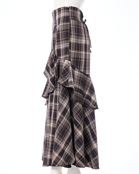 INGNI（イング） チェック柄バックレースアップアシメスリットスカート ｸﾛ/ﾁｪｯｸ