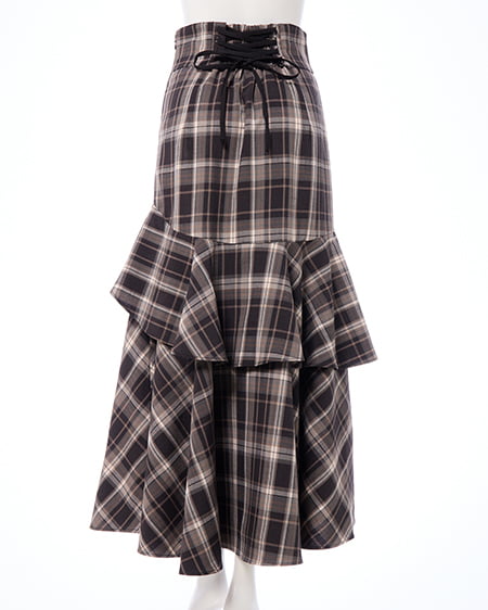 INGNI（イング） チェック柄バックレースアップアシメスリットスカート ｸﾛ/ﾁｪｯｸ