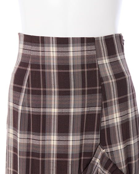 INGNI（イング） チェック柄バックレースアップアシメスリットスカート ﾌﾞﾗｳﾝ/ﾁｪｯｸ