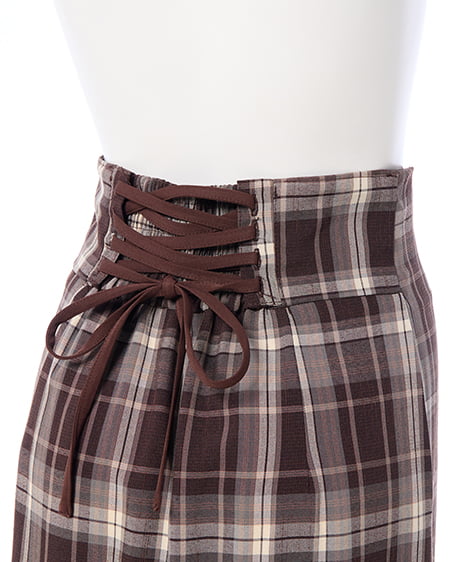 INGNI（イング） チェック柄バックレースアップアシメスリットスカート ﾌﾞﾗｳﾝ/ﾁｪｯｸ