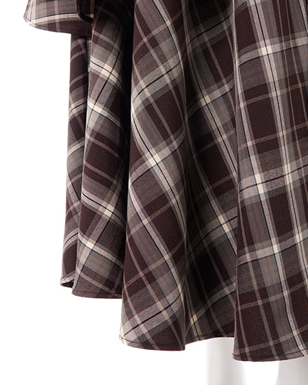 INGNI（イング） チェック柄バックレースアップアシメスリットスカート ﾌﾞﾗｳﾝ/ﾁｪｯｸ