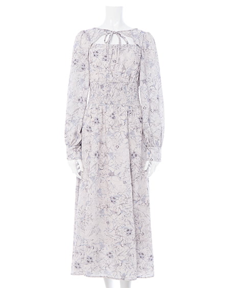 INGNI（イング） デコルテオープン花柄ワンピース ｸﾞﾚｰ