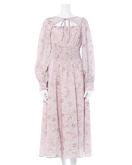 INGNI(イング) デコルテオープン花柄ワンピース ピンク