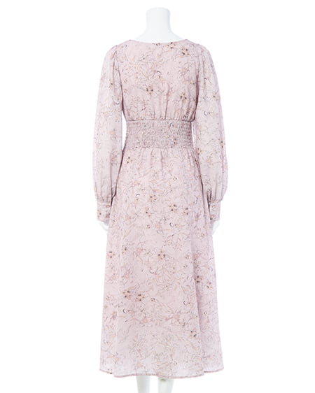 INGNI(イング) デコルテオープン花柄ワンピース ピンク