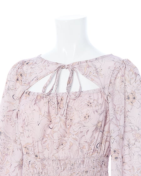 INGNI(イング) デコルテオープン花柄ワンピース ピンク