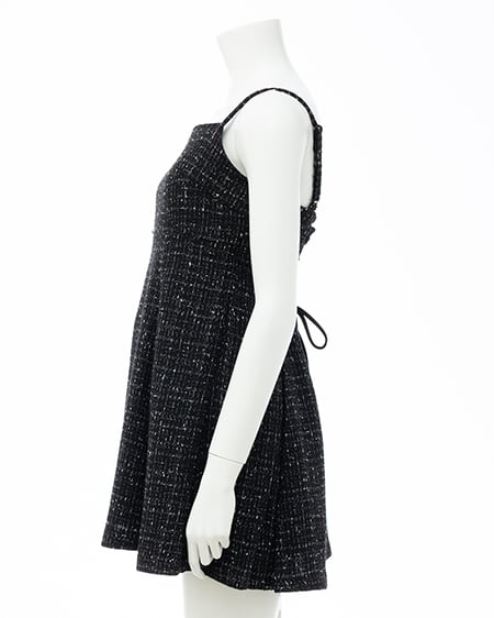 INGNI（イング） バックレースアップツイードミニキャミワンピース ｸﾛ/ﾂｲｰﾄﾞ