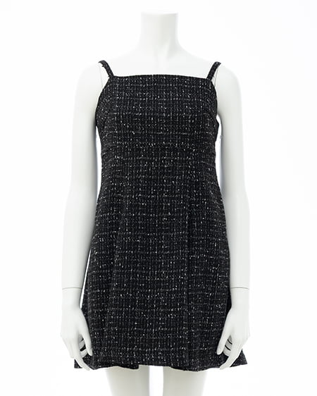 バックレースアップツイードミニキャミワンピース