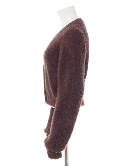 INGNI（イング） Vネックリボンボタンフェザーニットカーディガン ﾌﾞﾗｳﾝ