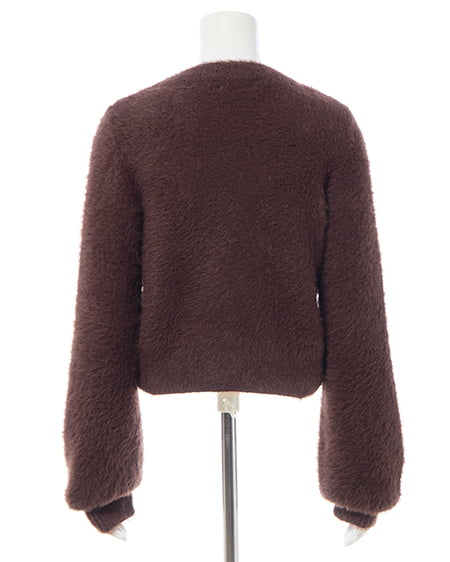 INGNI（イング） Vネックリボンボタンフェザーニットカーディガン ﾌﾞﾗｳﾝ