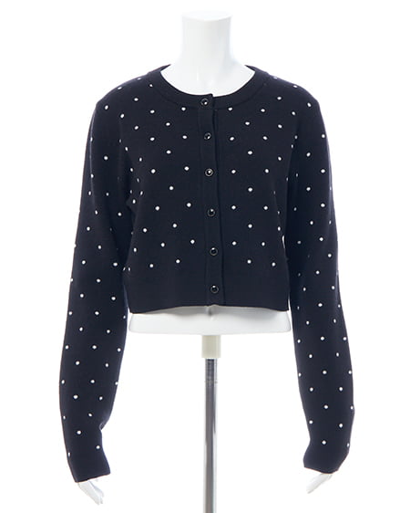 INGNI(イング) ドット柄ニットカーディガン クロ/オフホワイト