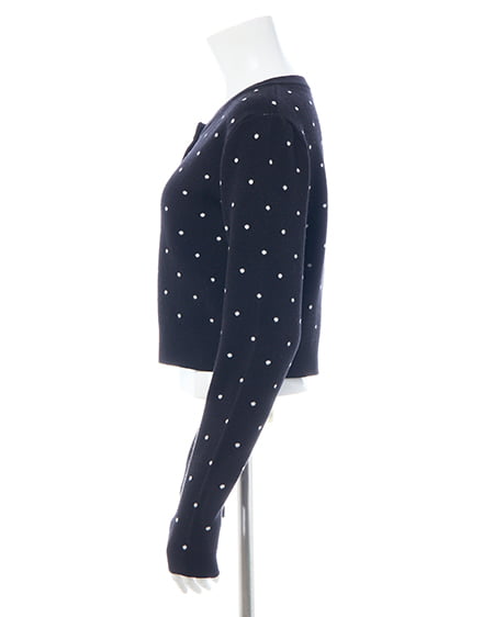 INGNI(イング) ドット柄ニットカーディガン クロ/オフホワイト