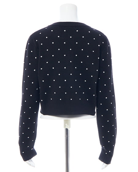 INGNI(イング) ドット柄ニットカーディガン クロ/オフホワイト