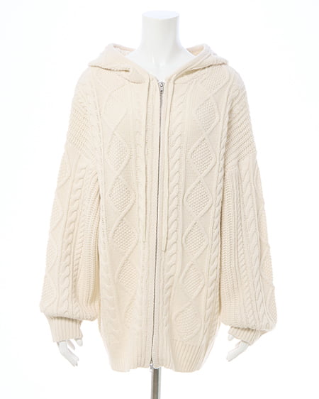 INGNI（イング） ケーブルビッグニットパーカー ｱｲﾎﾞﾘｰ