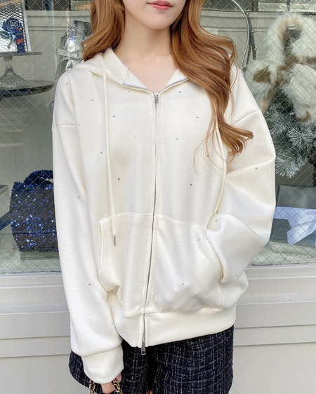 【一部カラー予約受付中】ビジュー付ダンボールジップパーカー