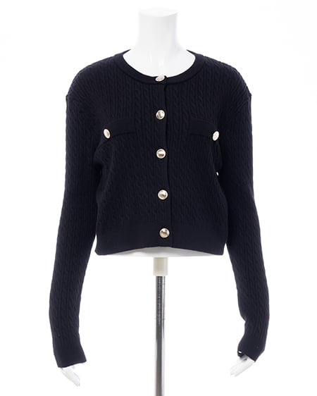 INGNI（イング） 金ボタンケーブルニットカーディガン ｸﾛ