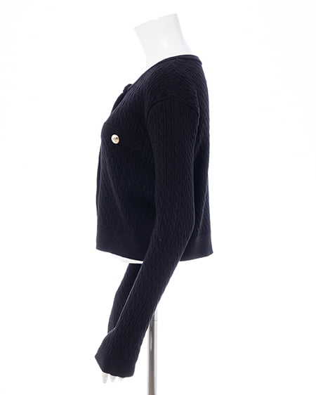 INGNI（イング） 金ボタンケーブルニットカーディガン ｸﾛ