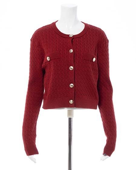 INGNI(イング) 金ボタンケーブルニットカーディガン アカ