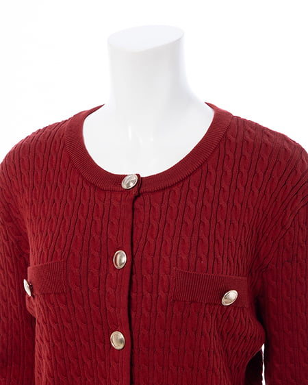 INGNI(イング) 金ボタンケーブルニットカーディガン アカ