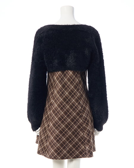 INGNI（イング） フェザーボレロニット＋チェック柄ミニキャミワンピースセット ｸﾛ/ﾌﾞﾗｳﾝﾁｪｯｸ