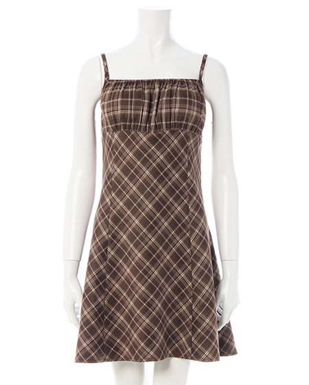 INGNI（イング） フェザーボレロニット＋チェック柄ミニキャミワンピースセット ｸﾛ/ﾌﾞﾗｳﾝﾁｪｯｸ