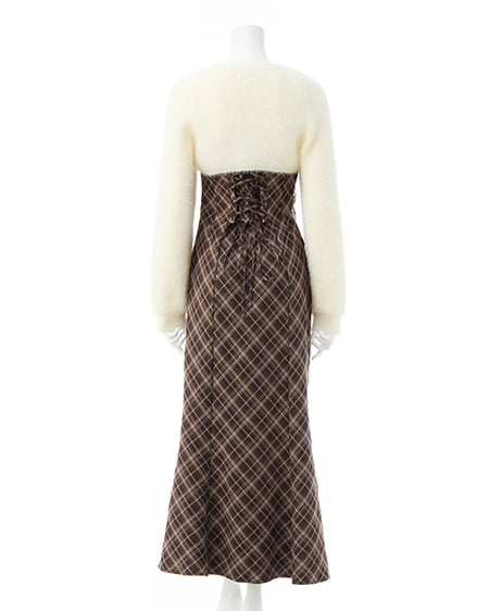 INGNI（イング） シャギーニットボレロ＋マーメイドワンピースセット ｱｲﾎﾞﾘｰ/ﾌﾞﾗｳﾝﾁｪｯｸ