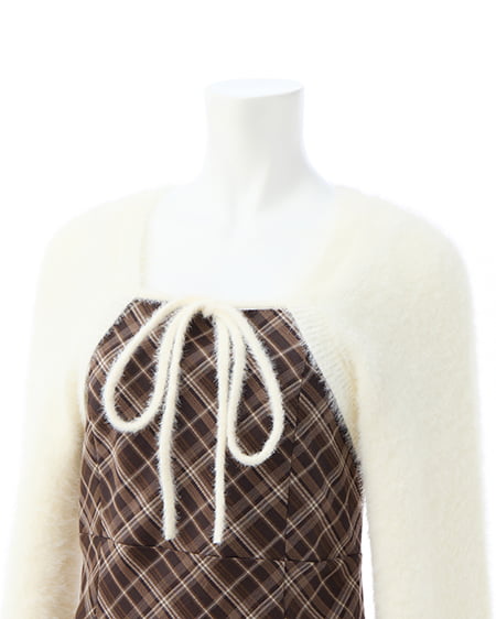 INGNI（イング） シャギーニットボレロ＋マーメイドワンピースセット ｱｲﾎﾞﾘｰ/ﾌﾞﾗｳﾝﾁｪｯｸ