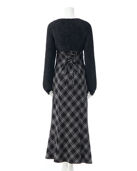 INGNI（イング） シャギーニットボレロ＋マーメイドワンピースセット ｸﾛ/ｸﾛﾁｪｯｸ