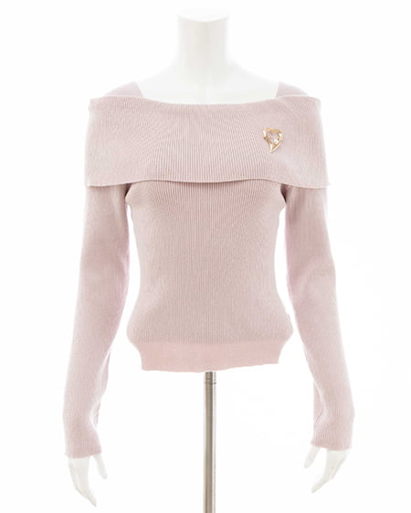 INGNI(イング) ブローチ付オフショルニット ピンク