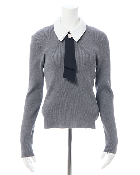 INGNI（イング） 襟付ボウタイニット ﾁｬｺｰﾙｸﾞﾚｰ