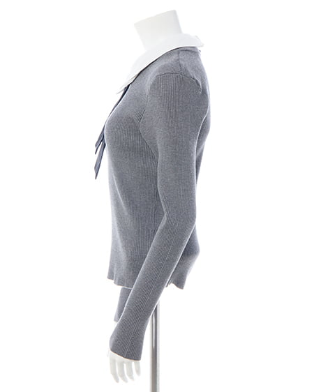 INGNI（イング） 襟付ボウタイニット ﾁｬｺｰﾙｸﾞﾚｰ