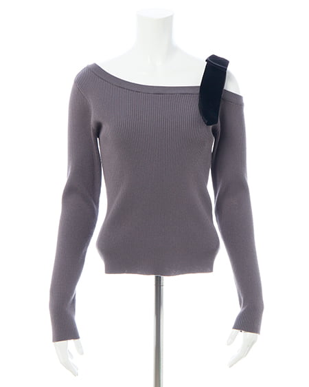 INGNI（イング） リブワンショルベロアリボンニット ﾁｬｺｰﾙｸﾞﾚｰ