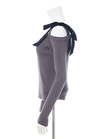 INGNI（イング） リブワンショルベロアリボンニット ﾁｬｺｰﾙｸﾞﾚｰ