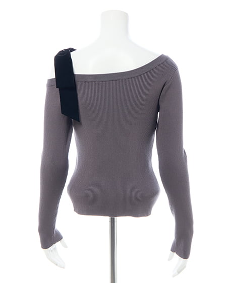 INGNI（イング） リブワンショルベロアリボンニット ﾁｬｺｰﾙｸﾞﾚｰ