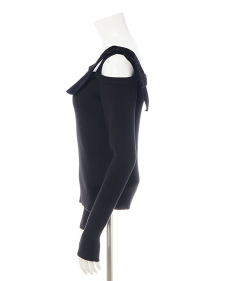 INGNI（イング） リブワンショルベロアリボンニット ｸﾛ