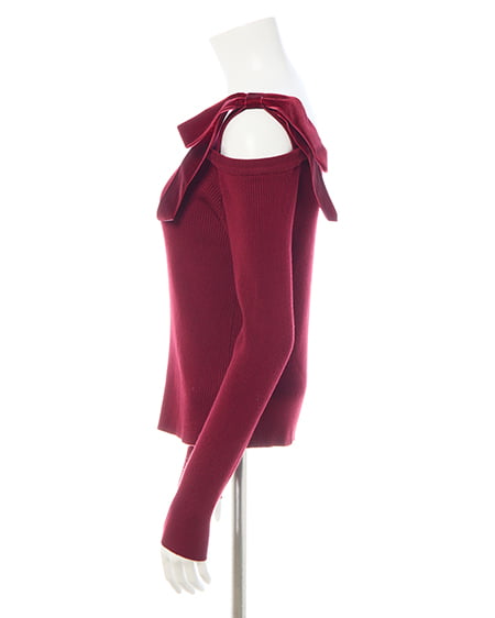 INGNI(イング) リブワンショルベロアリボンニット ボルドー