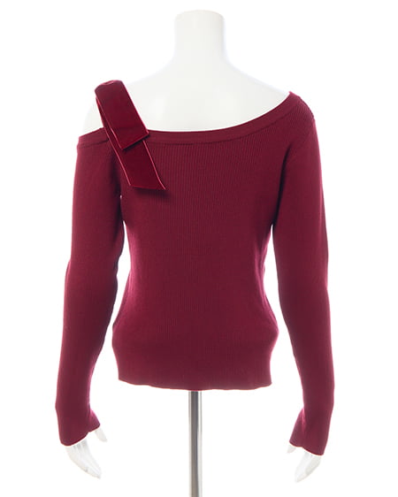 INGNI(イング) リブワンショルベロアリボンニット ボルドー